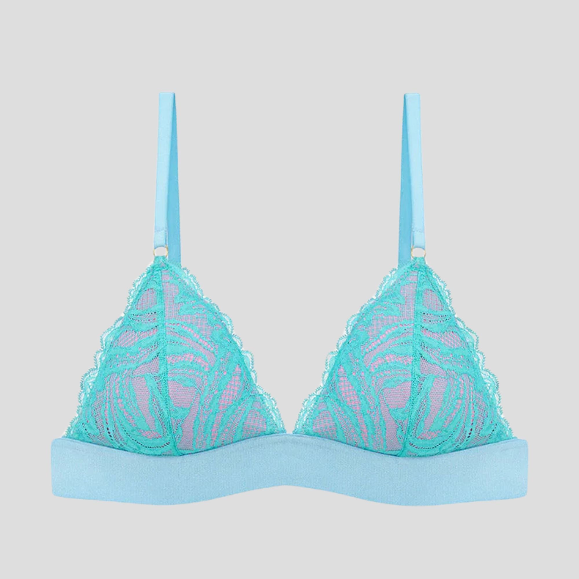 Soft teal & pink padded lace triangle bralette Bras Dora Larsen 