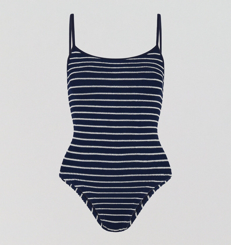 Spaghetti strap scoop one piece [Navy / White Stripe] Swim Hunza G 