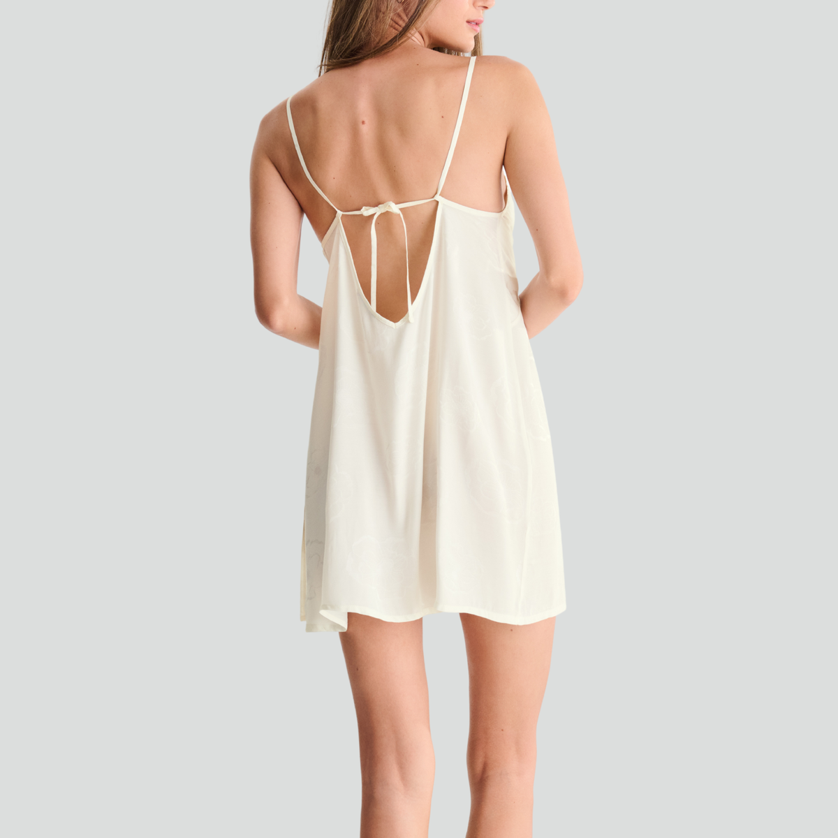 Spaghetti strap short slip dress [Ivory Poppy]