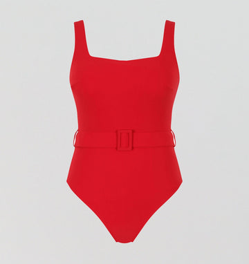 Square neck belted one piece [Venetian Red] Swim Panache 