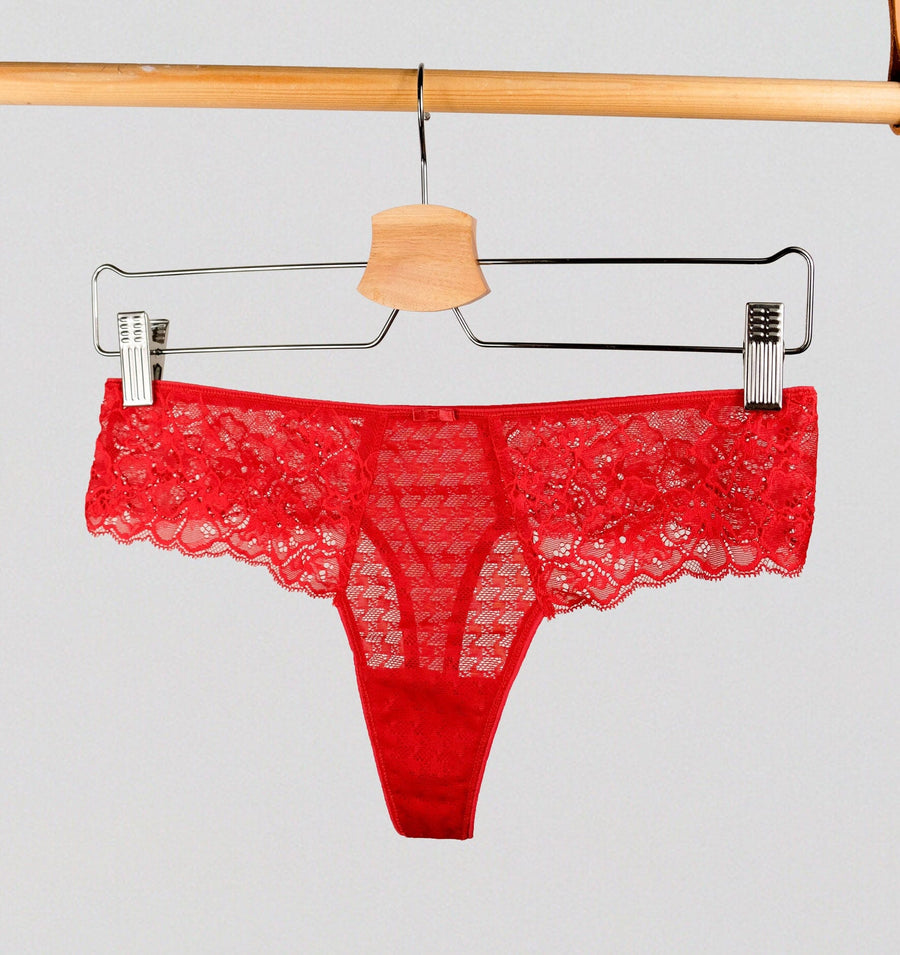 Houndstooth & floral lace thong [Poppy Red] Bottoms Panache 