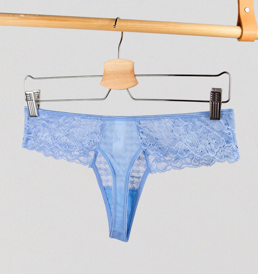 Houndstooth & floral lace thong [Sky Blue] Bottoms Panache 