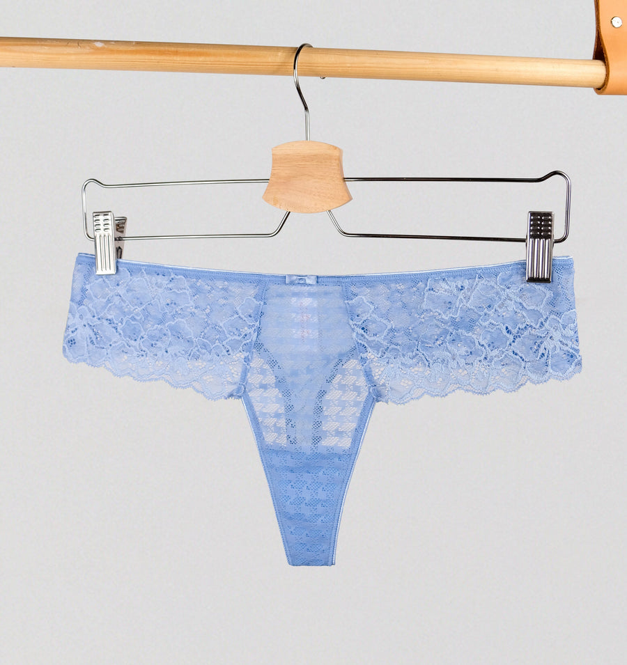Houndstooth & floral lace thong [Sky Blue] Bottoms Panache 