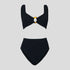 Tortoiseshell ring detail high waist bikini set [Black Crinkle] Swim Hunza G 