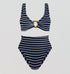 Tortoiseshell ring detail high waist bikini set [Navy / White Stripe] Swim Hunza G 