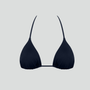A black triangle bikini top against a light grey background