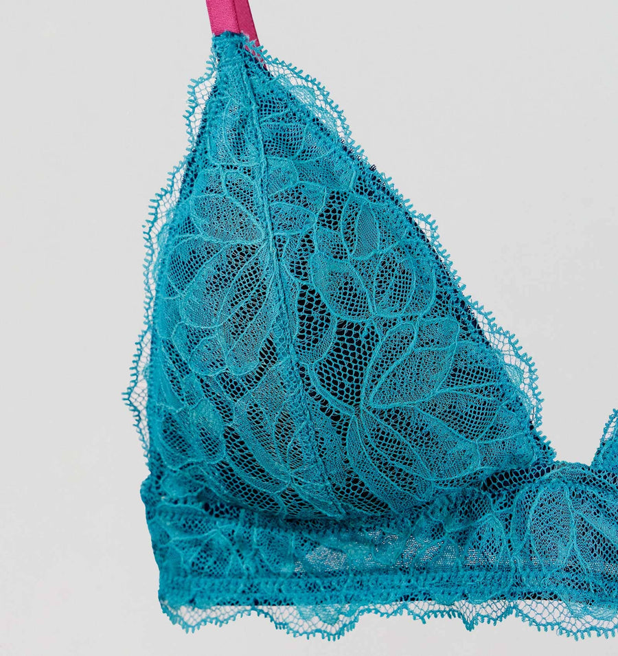 Turquoise lace & navy padded triangle Bras Dora Larsen 