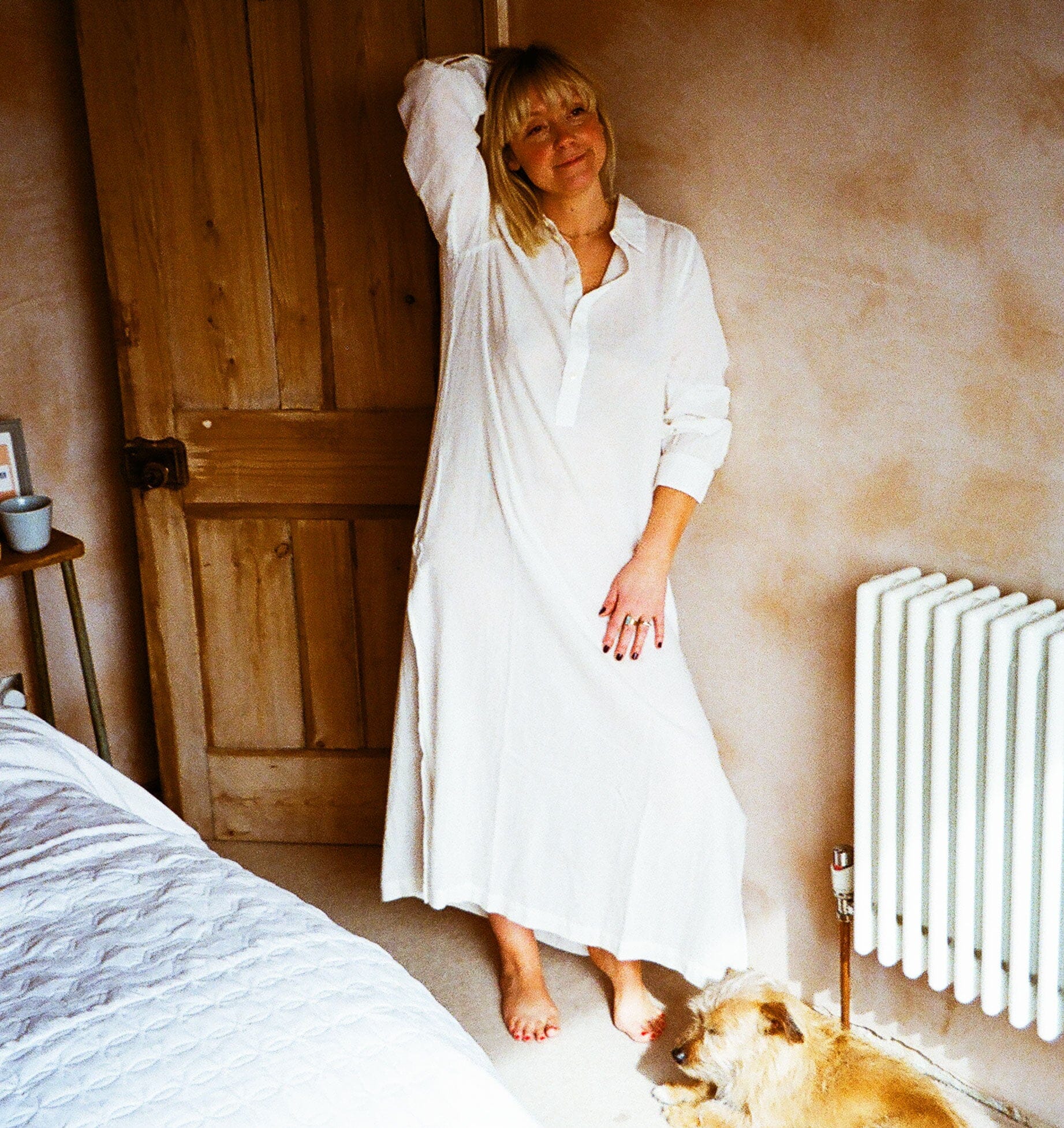 Floor length relaxed fit nightshirt [Linen White] Sleep Nudea 