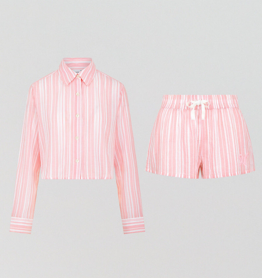 Cropped shirt & short set [Fondant Stripe] Sleep Nudea 