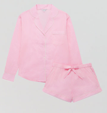 Organic cotton long sleeve pyjama short set [Pink Stripe] Sleep Myza 