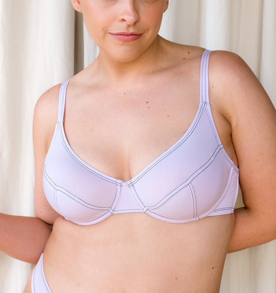 Cotton contour underwired plunge bra [Lilac] Bras The Pantry Underwear 