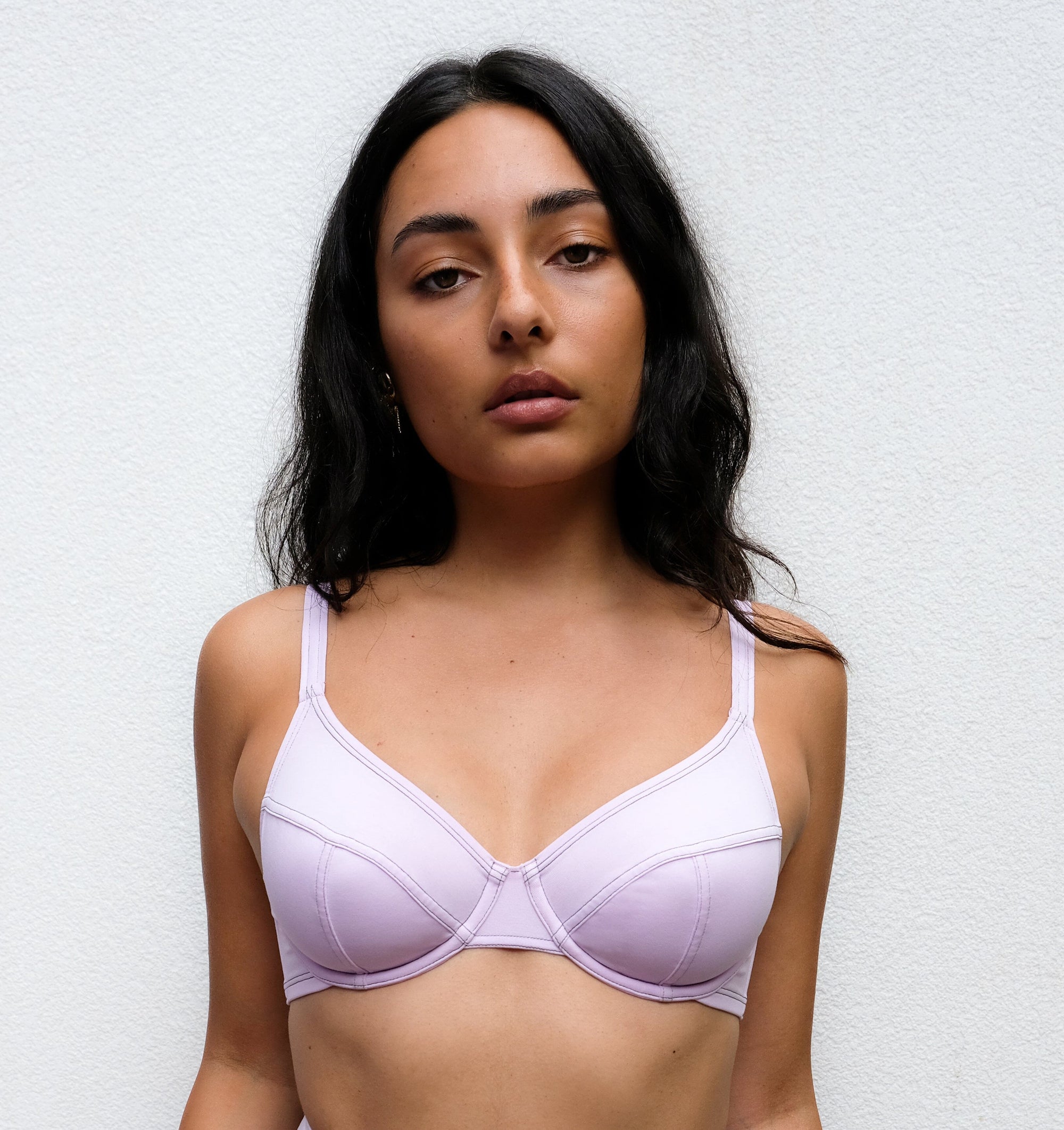 Cotton contour underwired plunge bra [Lilac] Bras The Pantry Underwear 