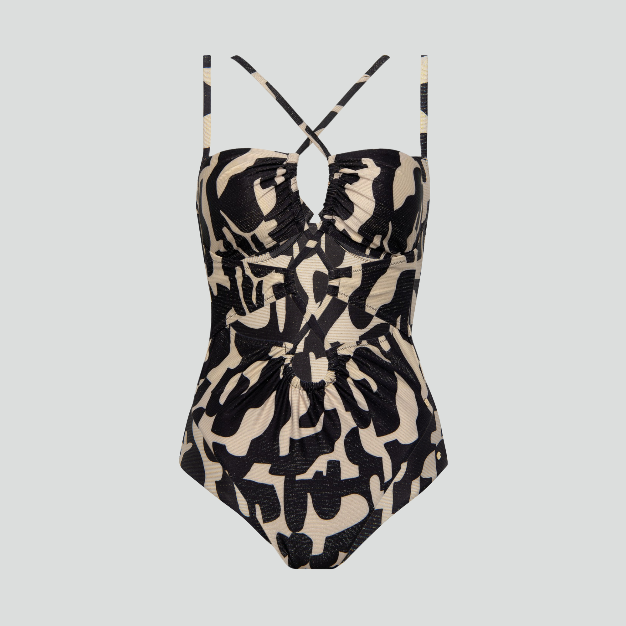 Wire-free cut out swimsuit [Black Shimmer]