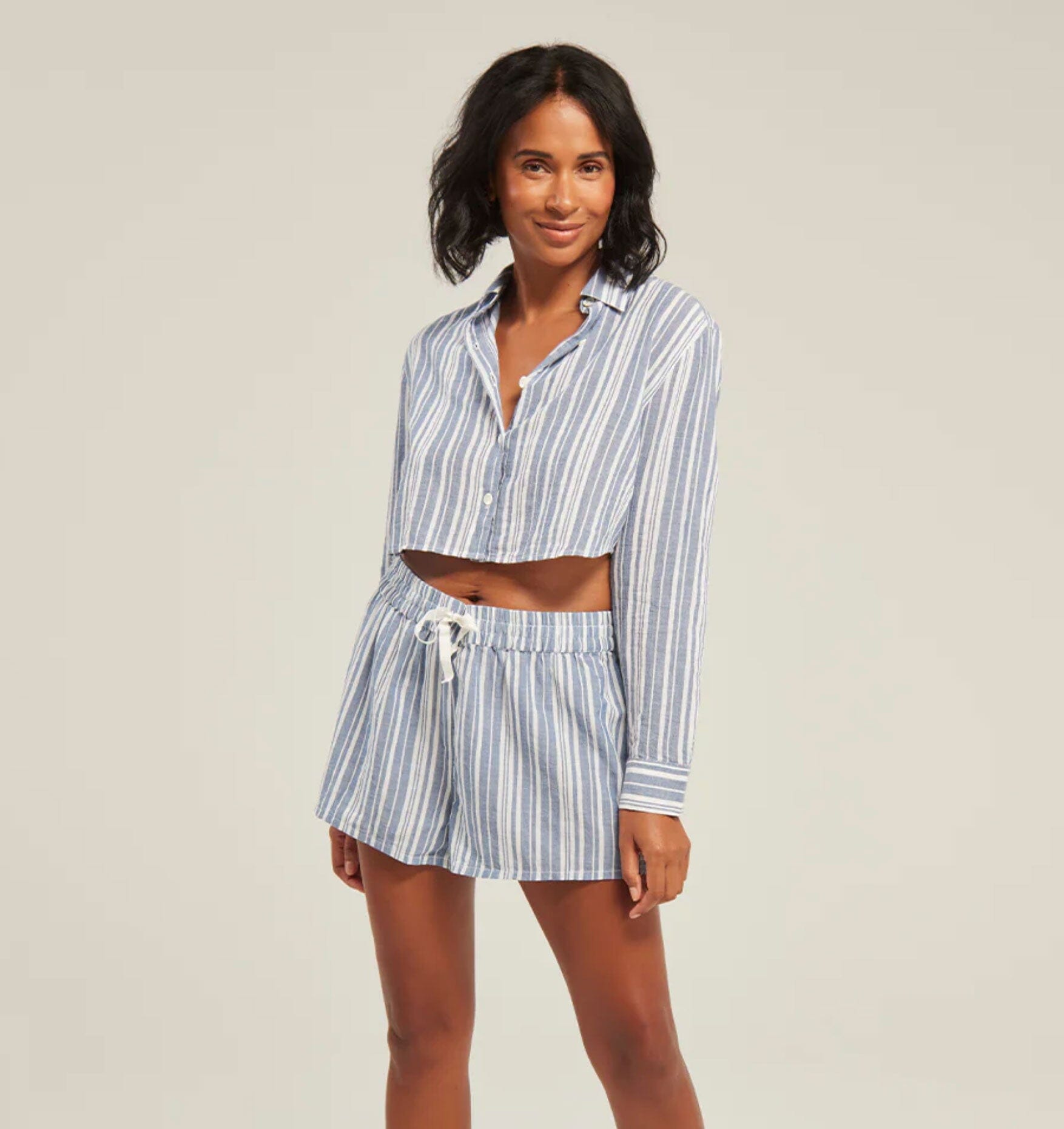 Cropped shirt & short set [French Blue] Sleep Nudea 