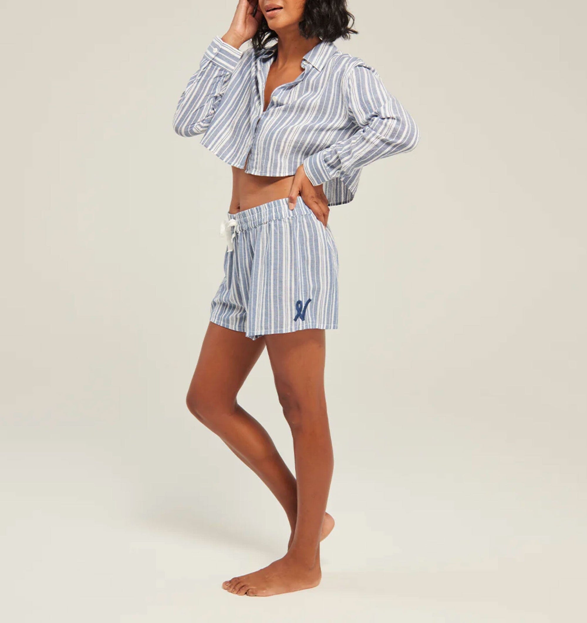 Cropped shirt & short set [French Blue] Sleep Nudea 