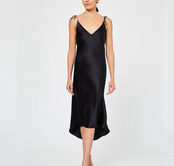 Calf-length silk slip dress [Black] Sleep Hesper Fox small 