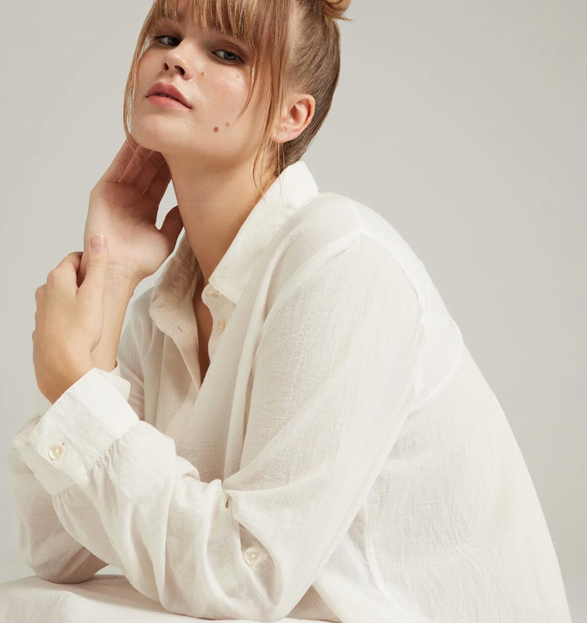 Floor length relaxed fit nightshirt [Linen White] Sleep Nudea 