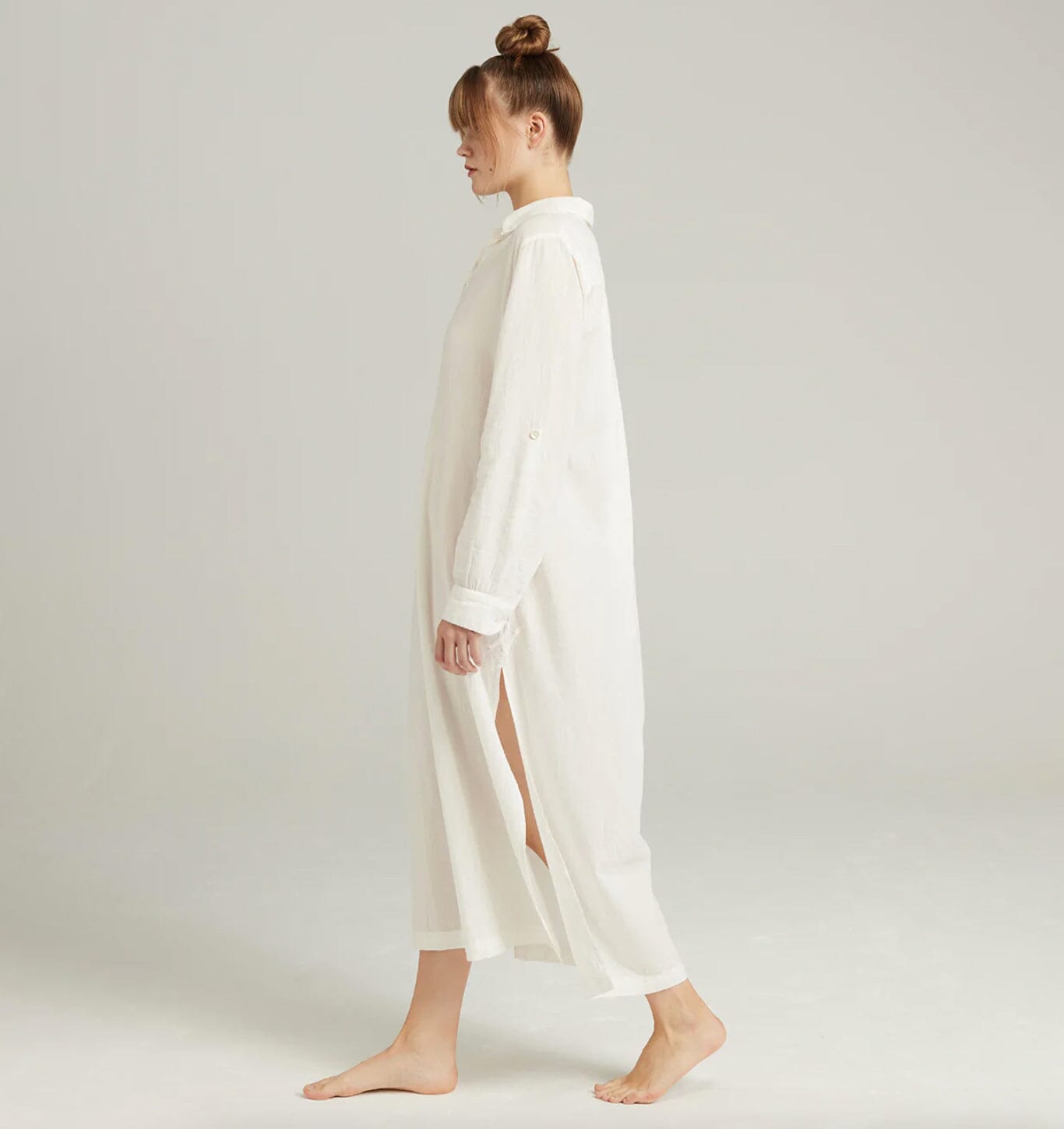 Floor length relaxed fit nightshirt [Linen White] Sleep Nudea 