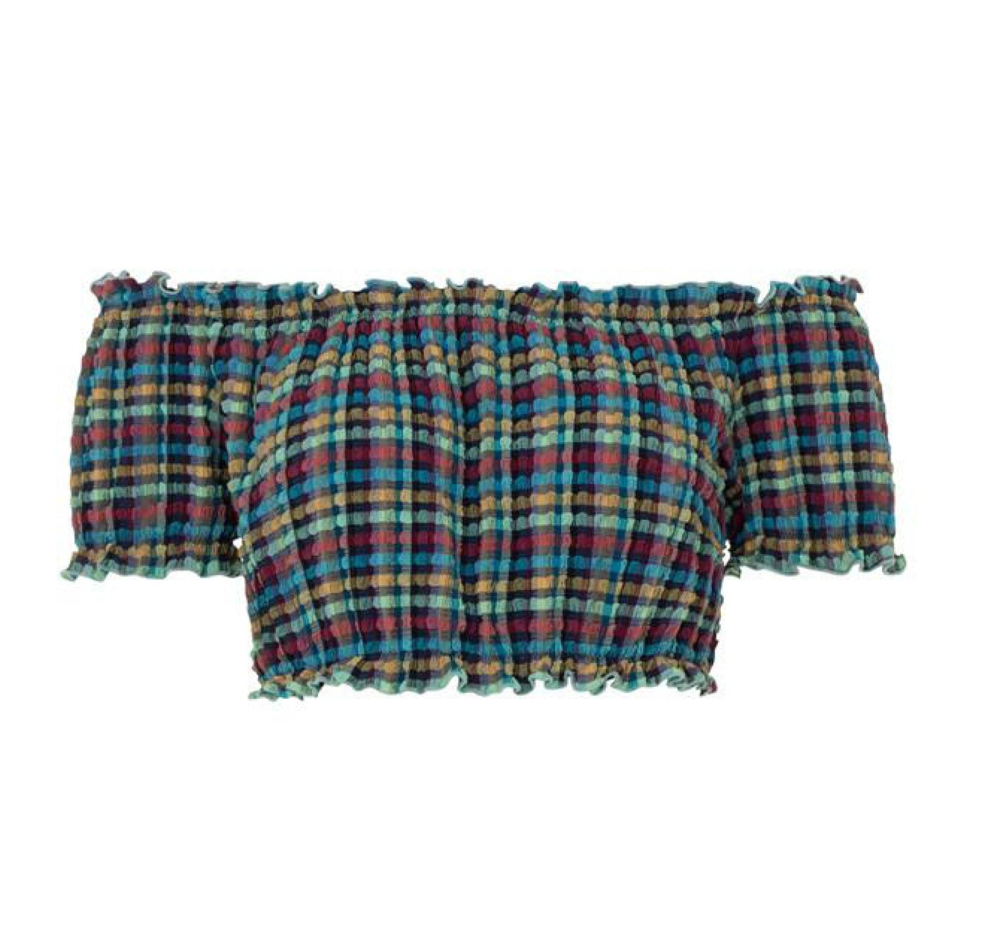 Gingham waffle cold shoulder bikini top [Blue Gingham] Swim Lilliput &amp; Felix extra-small 