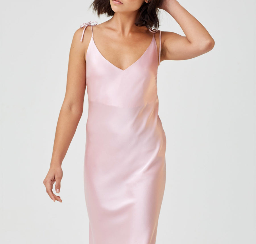 Calf-length silk slip dress [Pantry Pink] Sleep Hesper Fox 