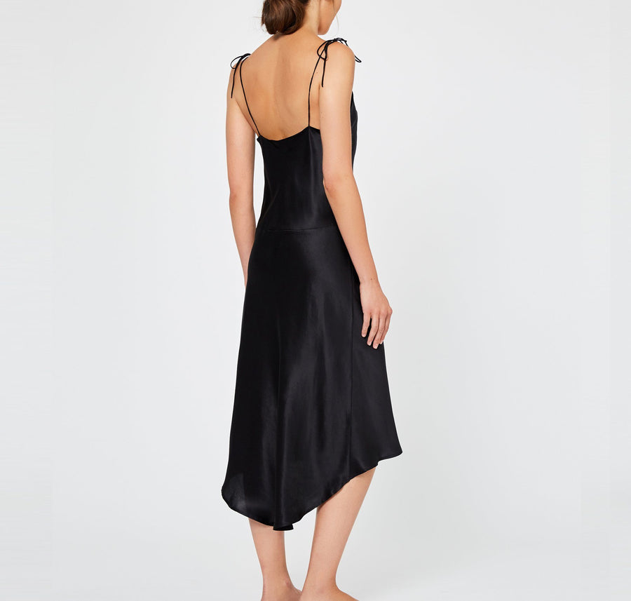 Calf-length silk slip dress [Black] Sleep Hesper Fox 