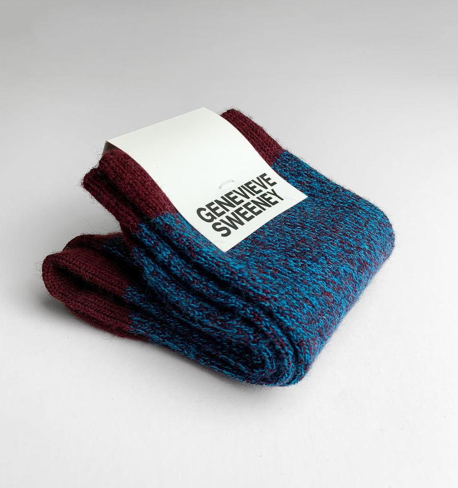 Twisted wool sock [Blue / Garnet] Accessories Genevieve Sweeney 
