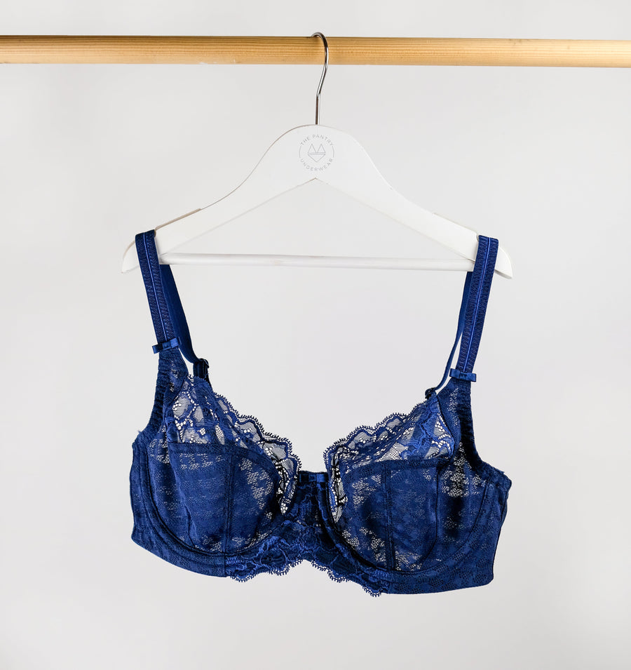 Houndstooth & floral lace balconette [Navy] Bras Panache 