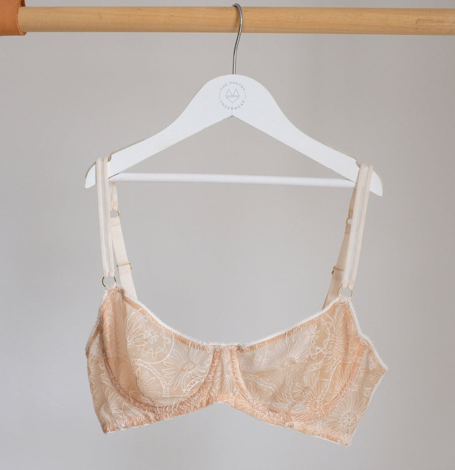 Embroidered lace balconette [Peach / Ivory] Bras Icone Lingerie 