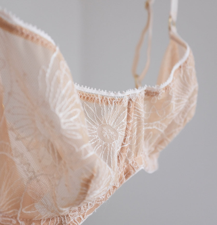 Embroidered lace balconette [Peach / Ivory] Bras Icone Lingerie 