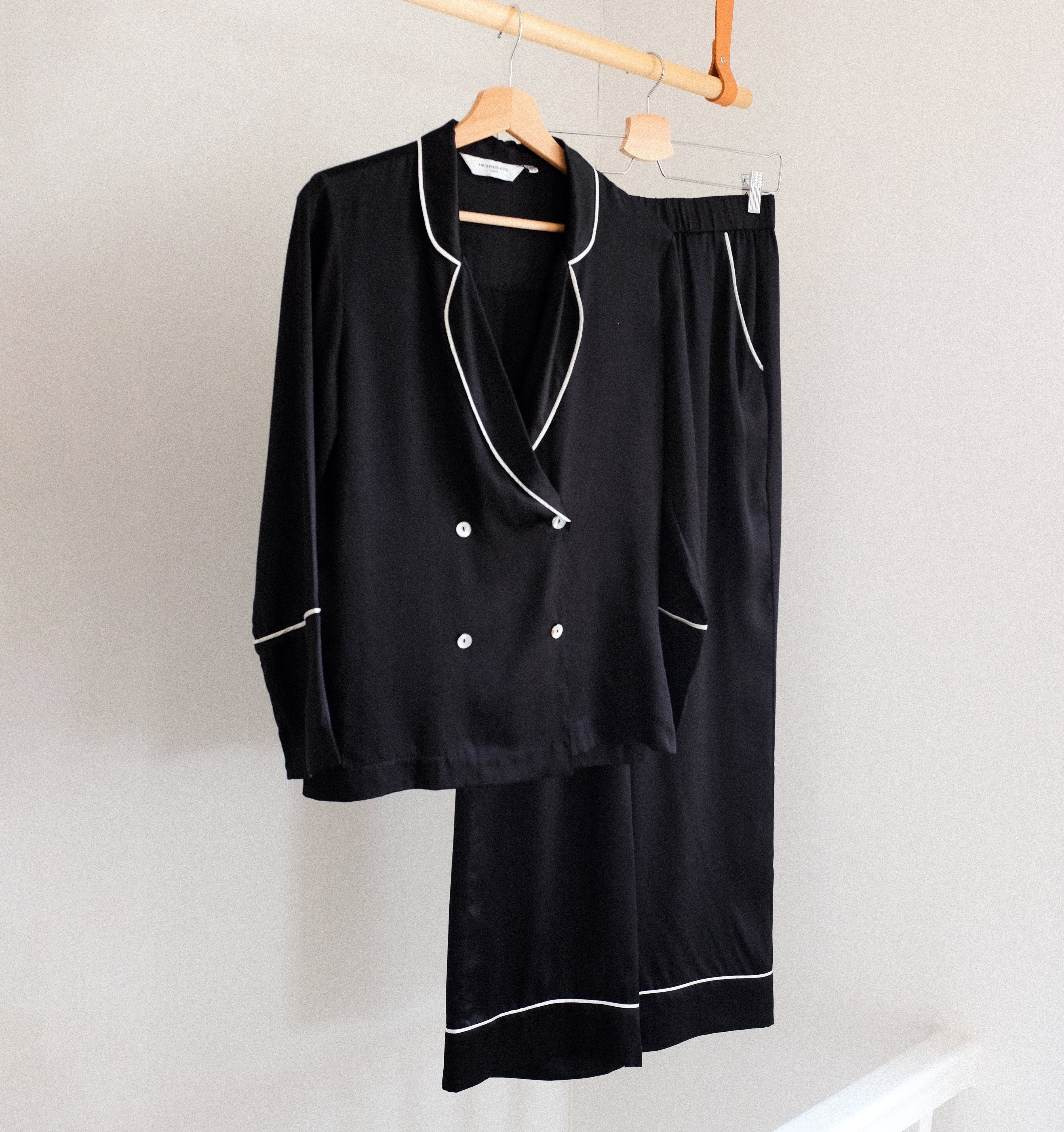 Silk double-breasted pyjama set [Black] – The Pantry Underwear