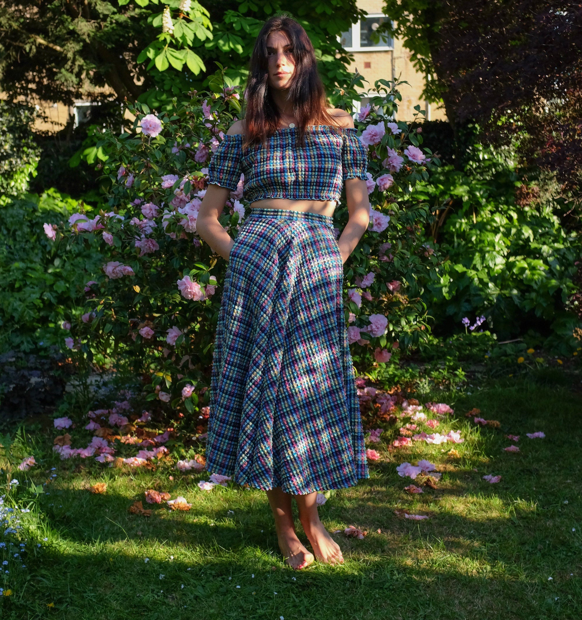 Gingham waffle midi swim skirt [Blue Gingham] Swim Lilliput &amp; Felix 