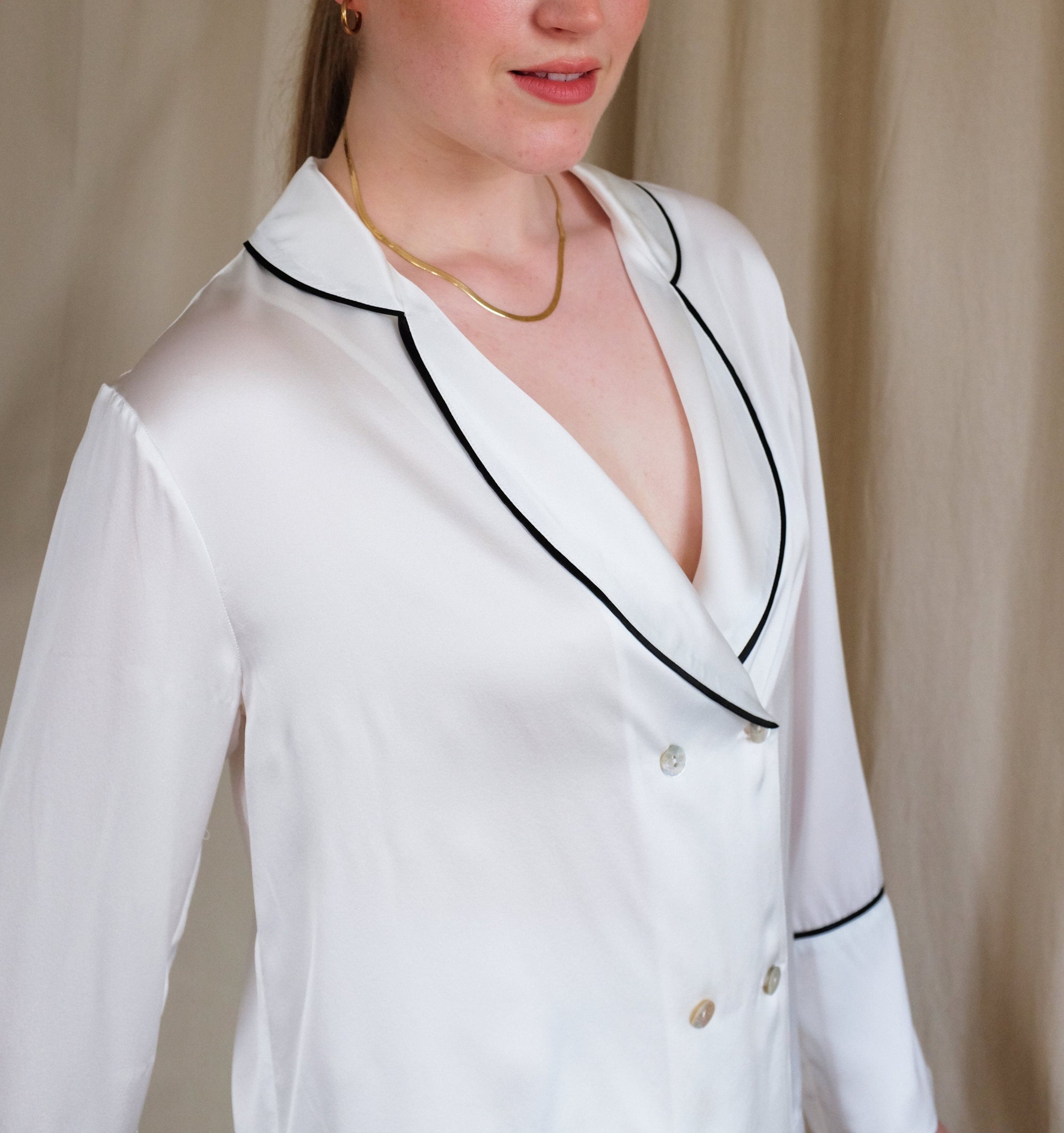 Silk double-breasted pyjama set [Ivory] Sleep Hesper Fox 