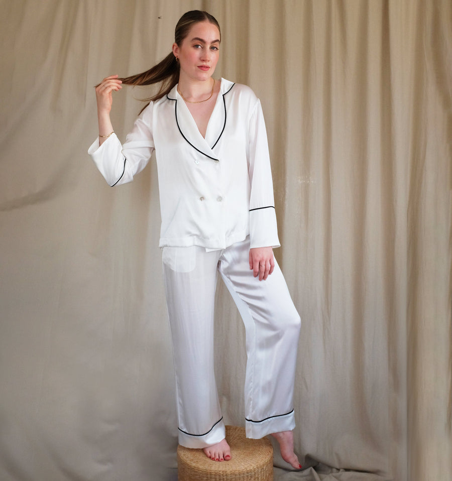 Silk double-breasted pyjama set [Ivory] Sleep Hesper Fox 