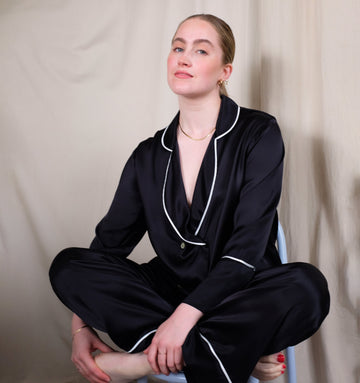 Silk double-breasted pyjama set [Black] Sleep Hesper Fox 