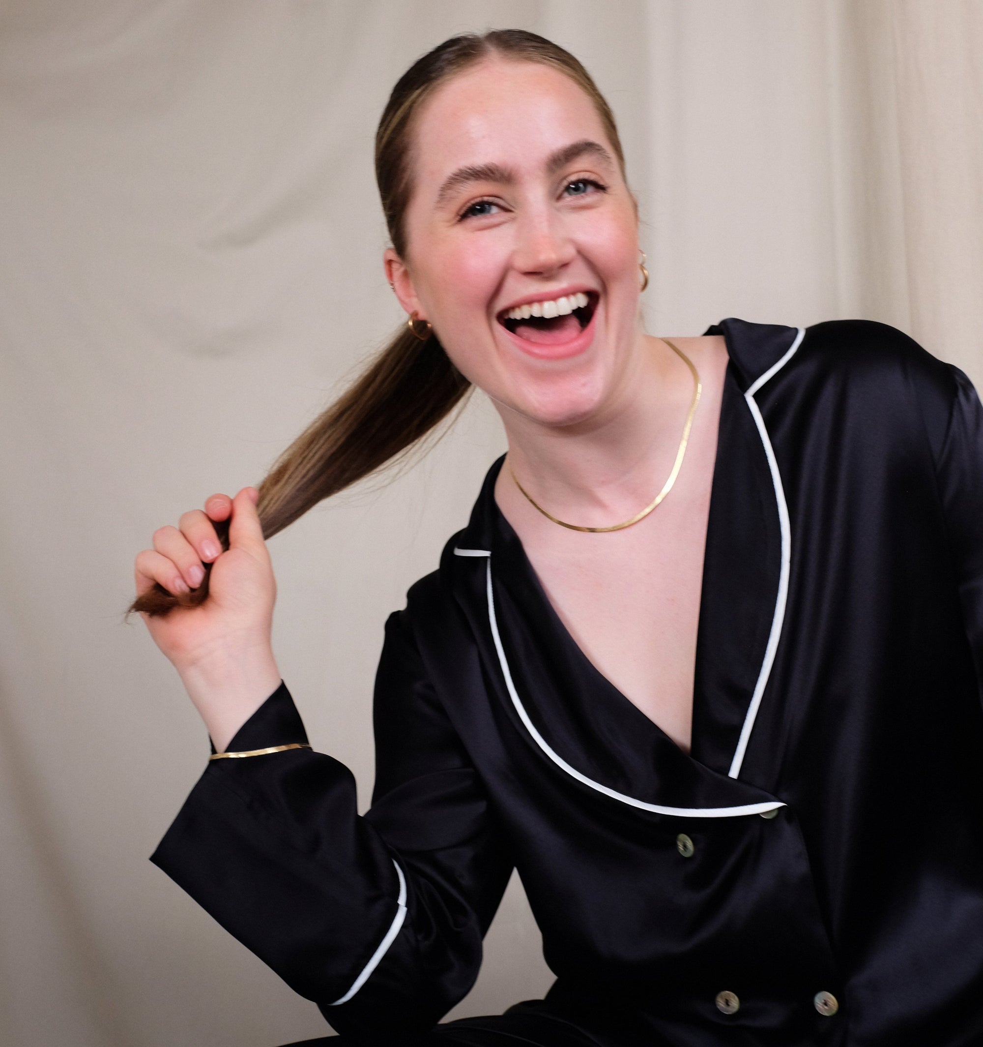 Silk double-breasted pyjama set [Black] Sleep Hesper Fox 