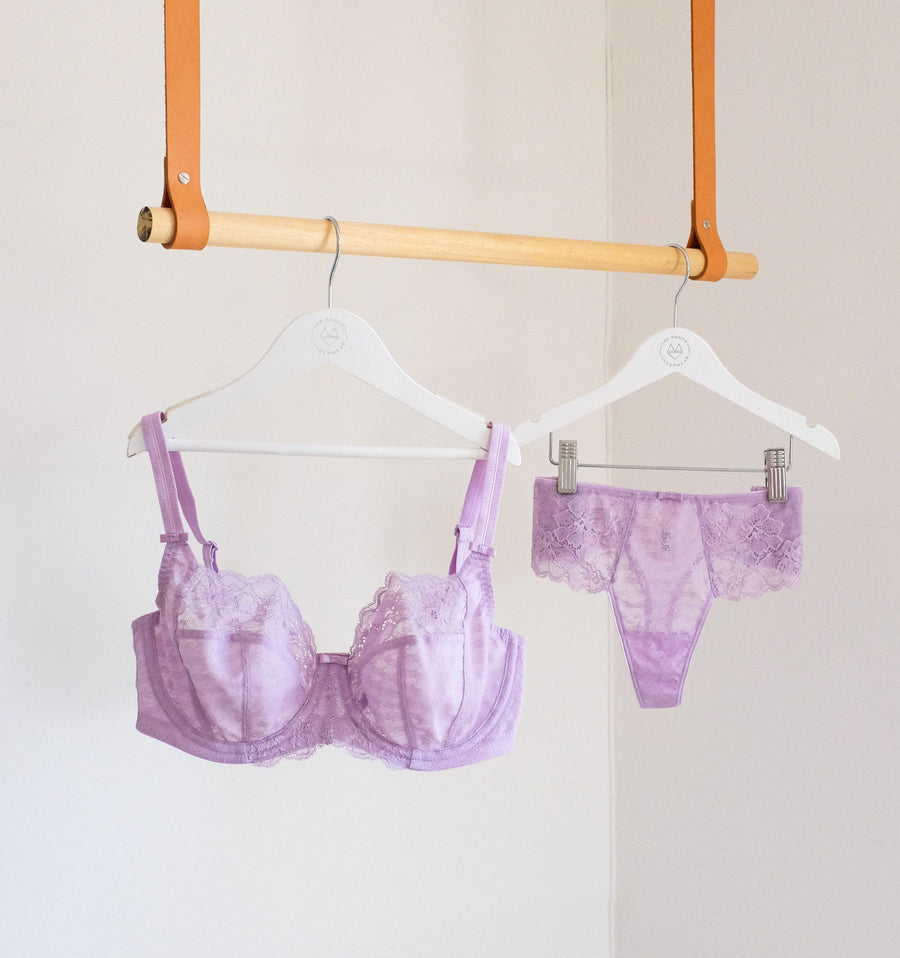 Houndstooth & floral lace balconette [Lilac] Bras Panache 