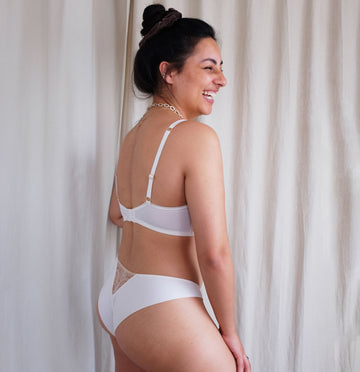 Embroidered lace brief [Peach / Ivory] Bottoms Icone Lingerie 