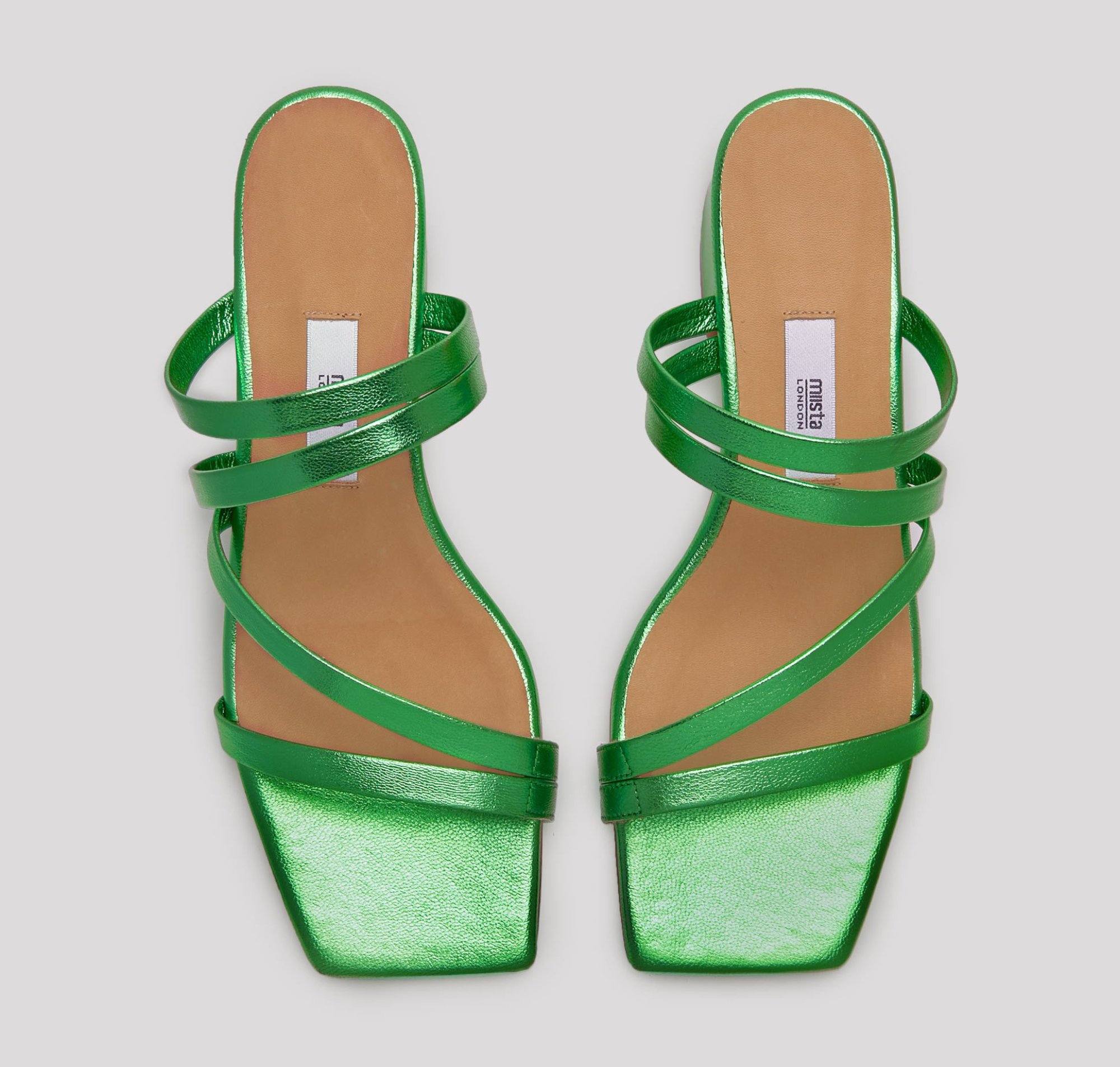 Leather strappy sandal with cushioned sole [Metallic Emerald] Accessories E8 by Miista 