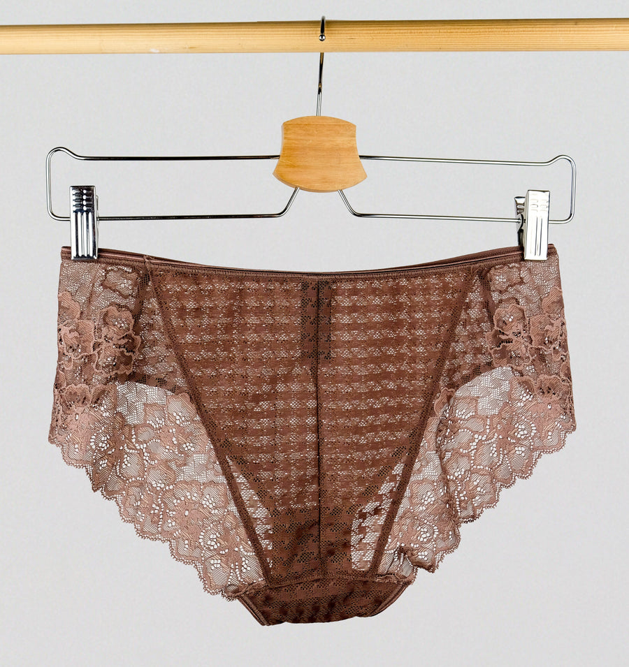 Houndstooth & floral lace french knicker [Chestnut] Bottoms Panache 