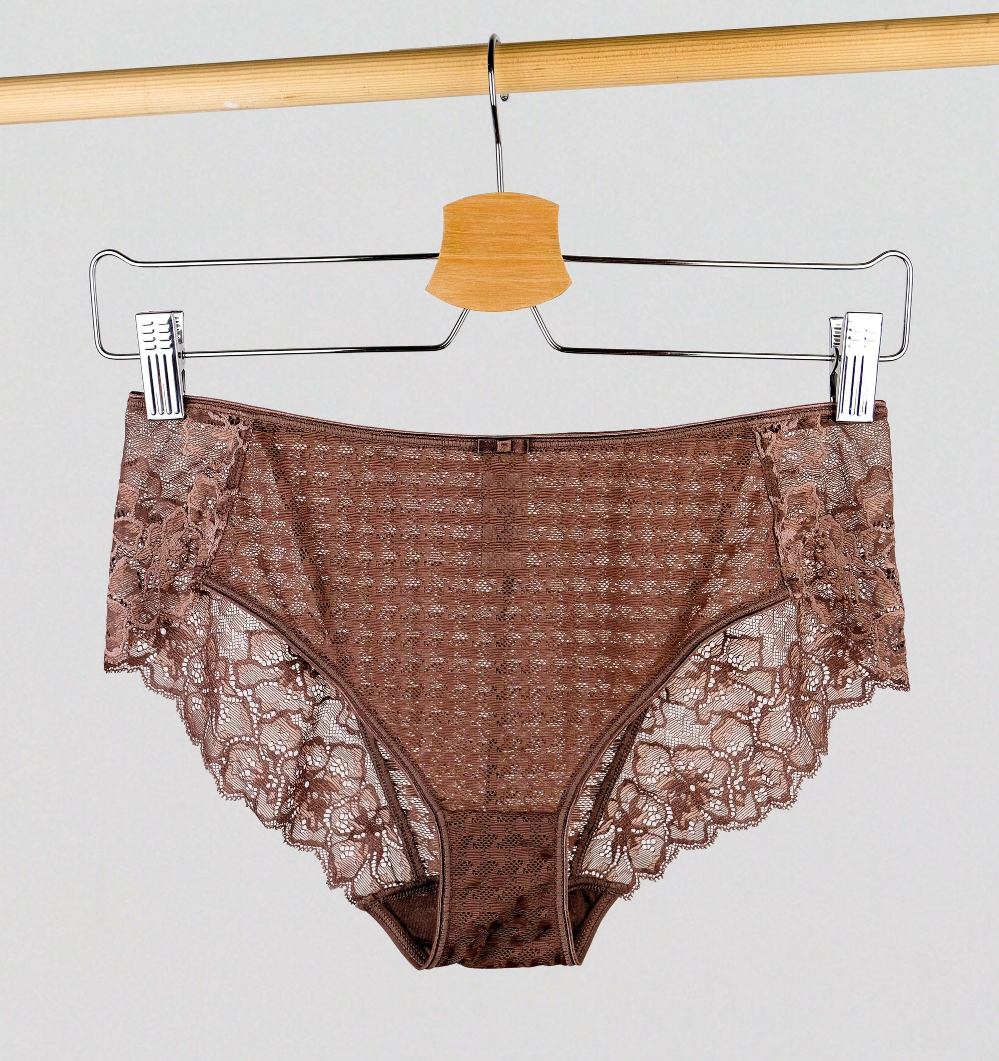 Houndstooth & floral lace french knicker [Chestnut] Bottoms Panache 