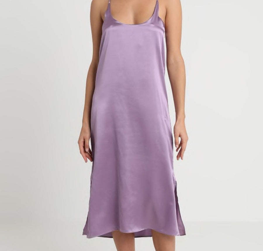 Silk straight cut slip dress [Lavender] Sleep Hesper Fox 