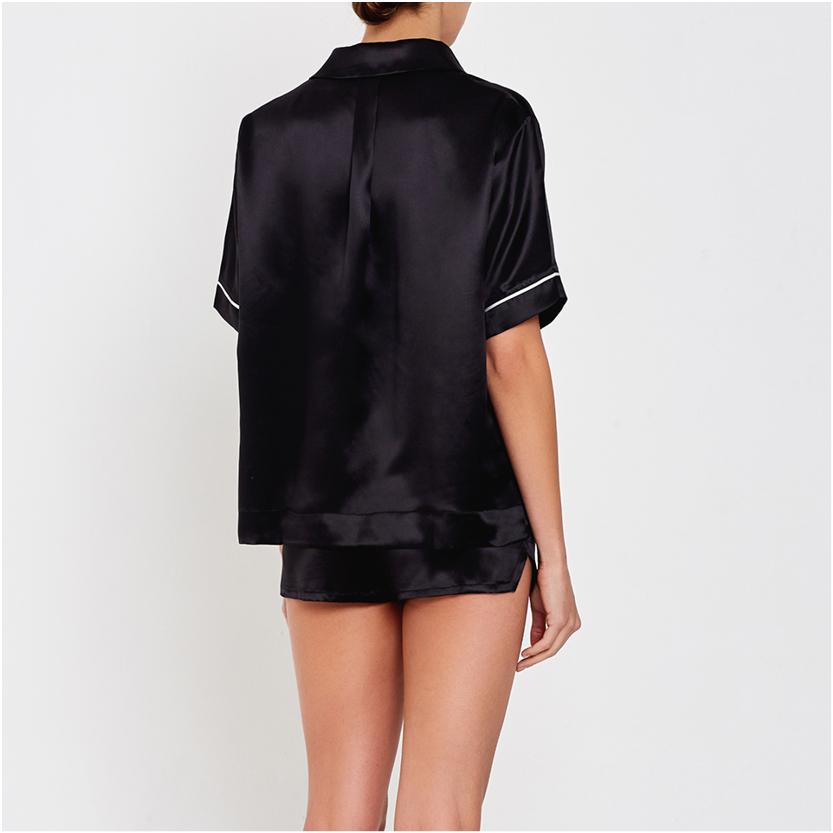 Silk short sleeved pyjama shirt [Black] Sleep Hesper Fox 