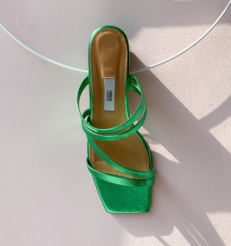 Leather strappy sandal with cushioned sole [Metallic Emerald] Accessories E8 by Miista 
