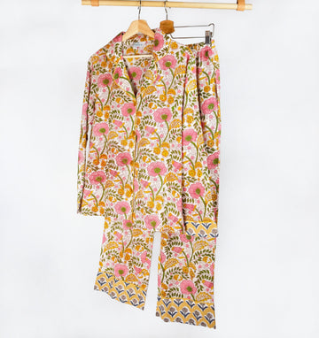 Retro floral cotton pyjamas [Pink/Mustard] Sleep Kate Barnet 