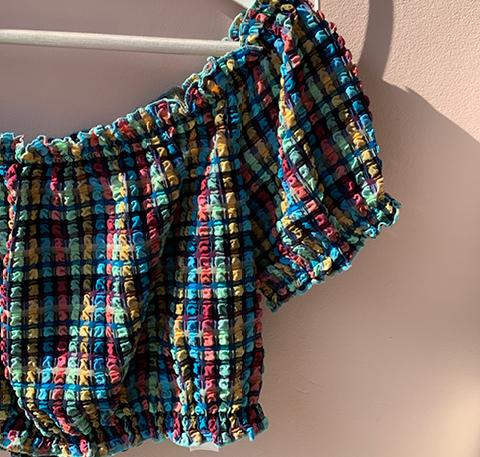 Gingham waffle cold shoulder bikini top [Blue Gingham] Swim Lilliput &amp; Felix 