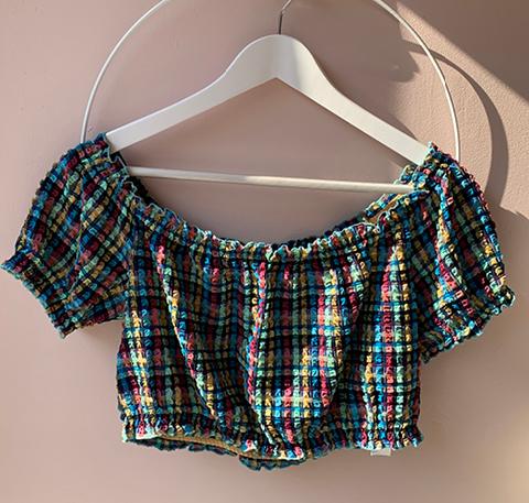 Gingham waffle cold shoulder bikini top [Blue Gingham] Swim Lilliput &amp; Felix 