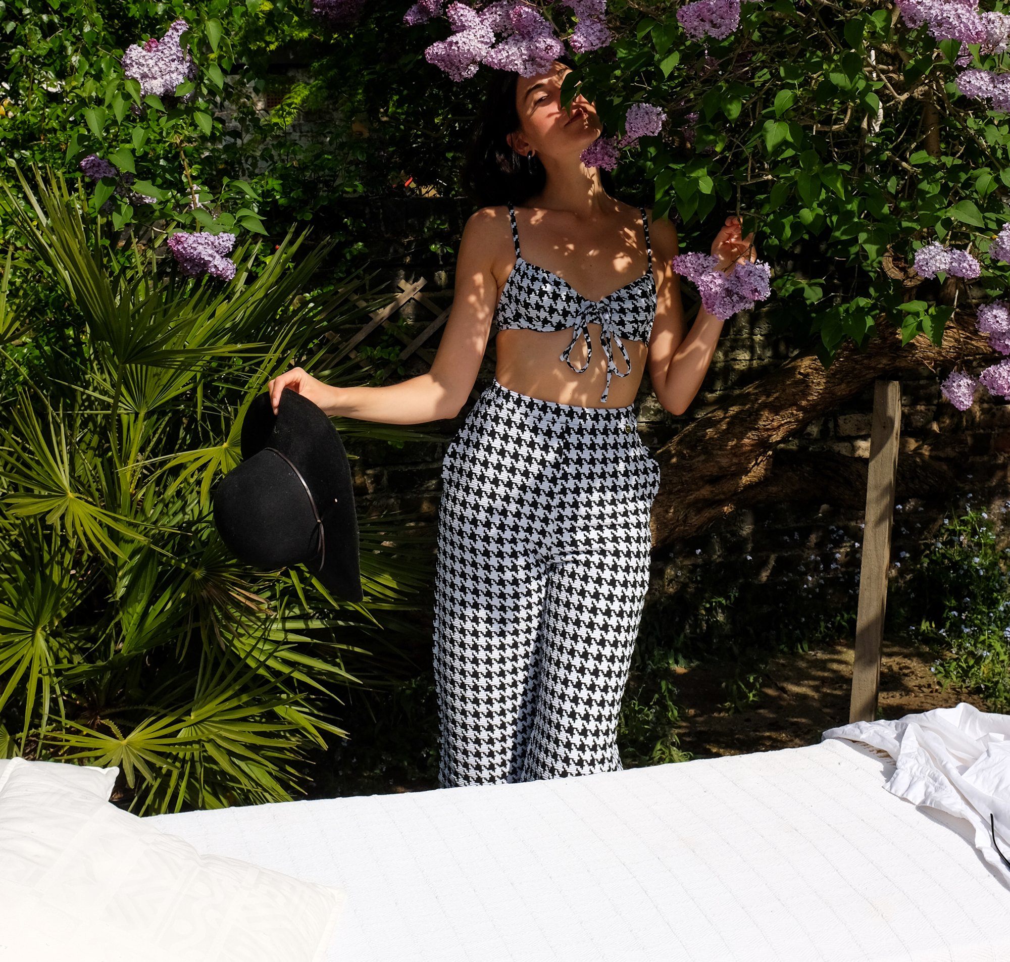 Houndstooth waffle wired balconette bikini top [Monochrome] Swim Lilliput &amp; Felix 