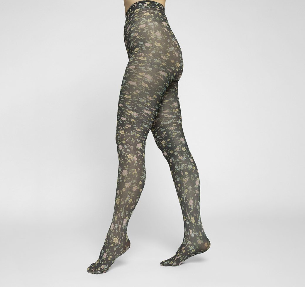 Ada flower tights [Black/Multi] Accessories Swedish Stockings 