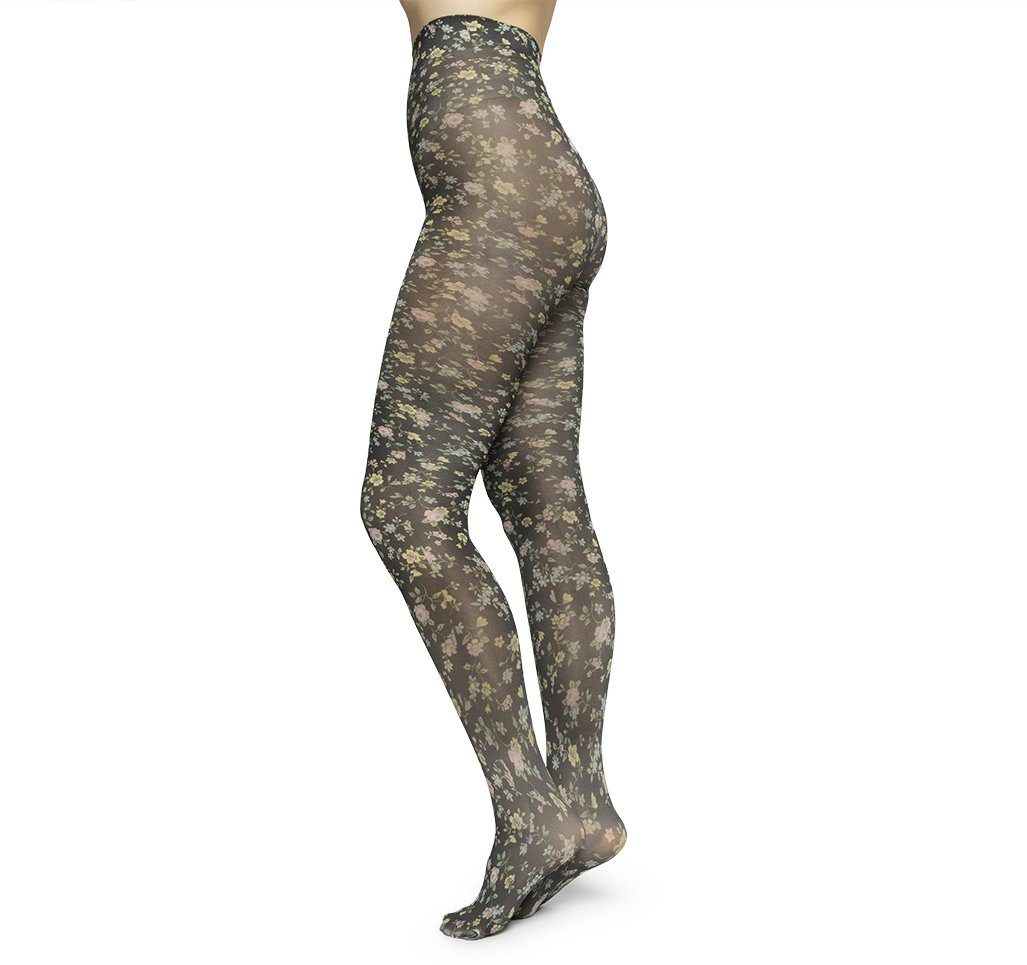 Ada flower tights [Black/Multi] Accessories Swedish Stockings 