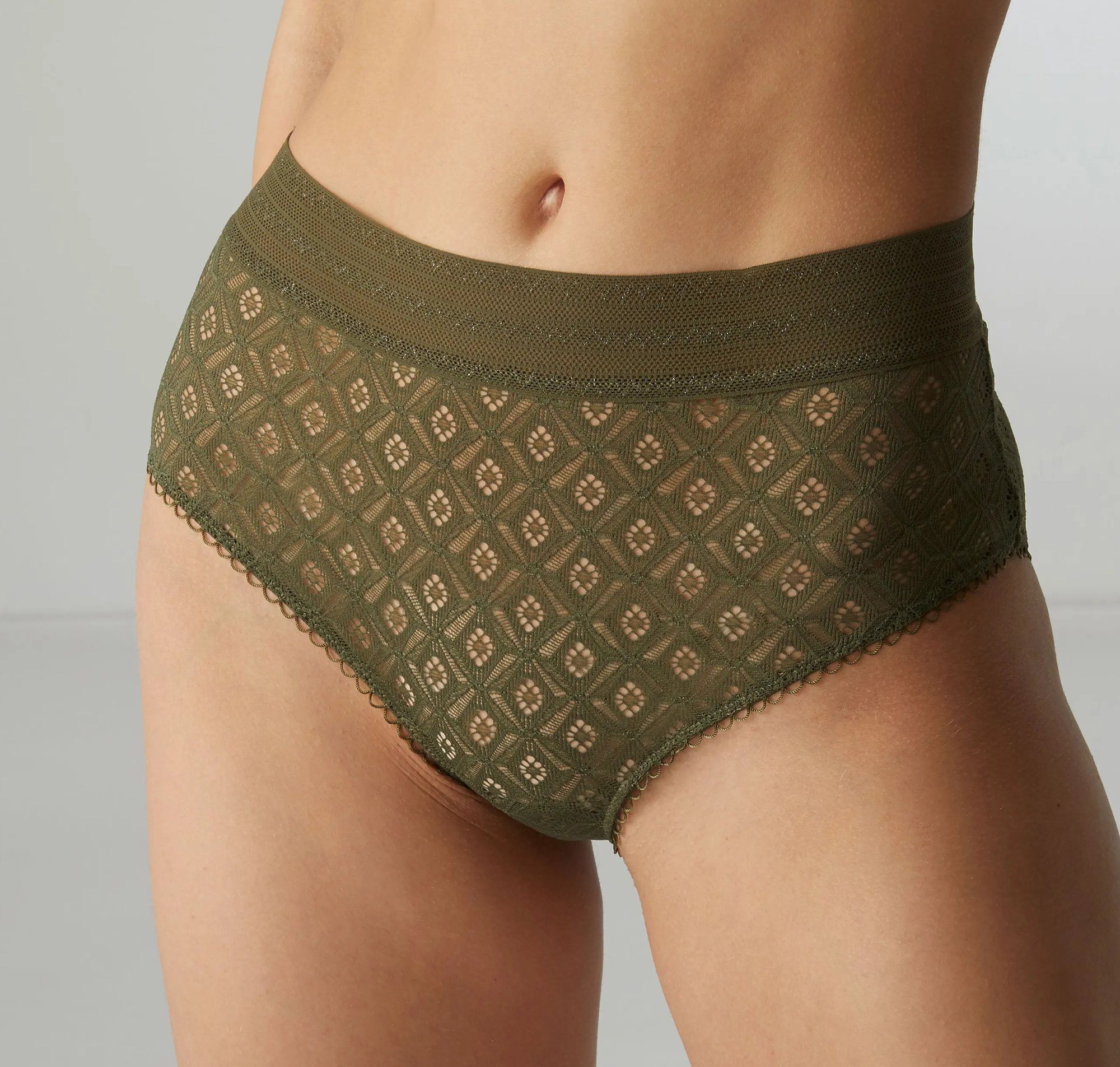 Geometric lace deep brief [Khaki] Bottoms Simone extra-small 